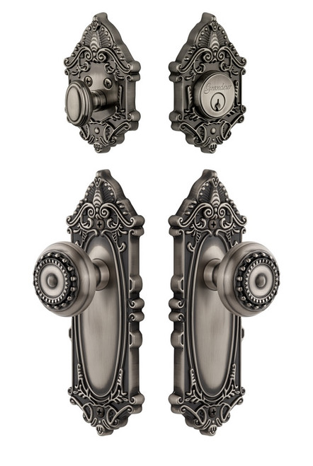 Grandeur Hardware - Grande Vic Plate with Parthenon Knob and matching Deadbolt in Antique Pewter - GVCPAR - 800695