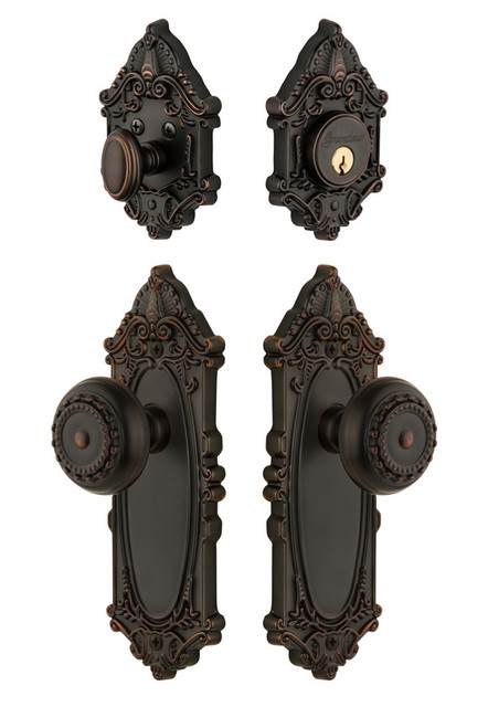 Grandeur Hardware - Grande Vic Plate with Parthenon Knob and matching Deadbolt in Timeless Bronze - GVCPAR - 818281