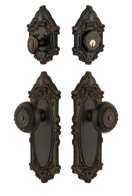 Grandeur Hardware - Grande Vic Plate with Parthenon Knob and matching Deadbolt in Timeless Bronze - GVCPAR - 800702