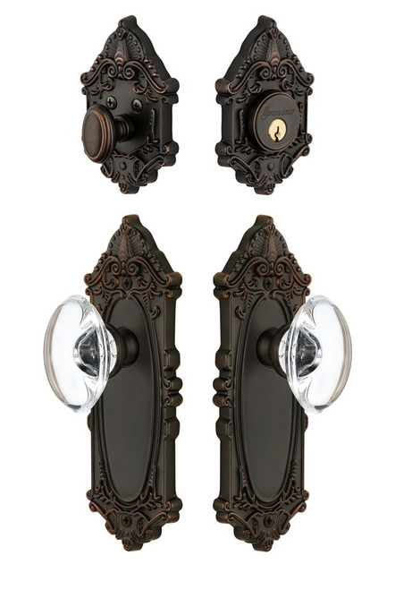 Grandeur Hardware - Grande Vic Plate with Provence Crystal Knob and matching Deadbolt in Timeless Bronze - GVCPRO - 818299