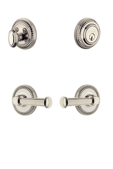Grandeur Hardware - Newport Rosette with Georgetown Lever and matching Deadbolt in Polished Nickel - NEWGEO - 834968