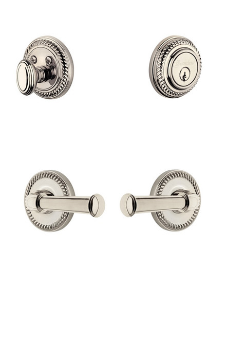 Grandeur Hardware - Newport Rosette with Georgetown Lever and matching Deadbolt in Polished Nickel - NEWGEO - 834988