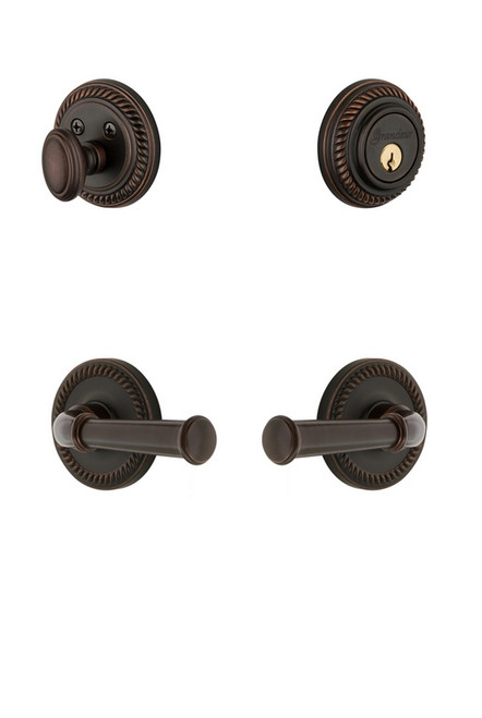 Grandeur Hardware - Newport Rosette with Georgetown Lever and matching Deadbolt in Timeless Bronze - NEWGEO - 834990