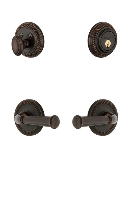 Grandeur Hardware - Newport Rosette with Georgetown Lever and matching Deadbolt in Timeless Bronze - NEWGEO - 834994