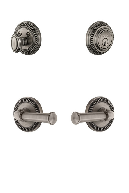 Grandeur Hardware - Newport Rosette with Georgetown Lever and matching Deadbolt in Antique Pewter - NEWGEO - 834996