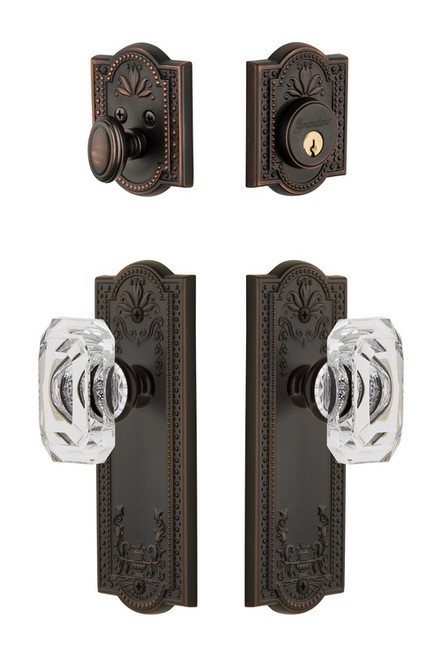 Grandeur Hardware - Parthenon Plate with Baguette Crystal Knob and matching Deadbolt in Timeless Bronze - PARBCC - 828967