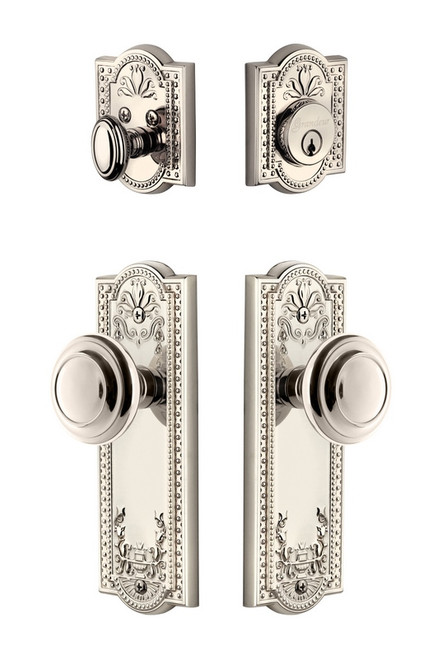 Grandeur Hardware - Parthenon Plate with Circulaire Knob and matching Deadbolt in Polished Nickel - PARCIR - 835618