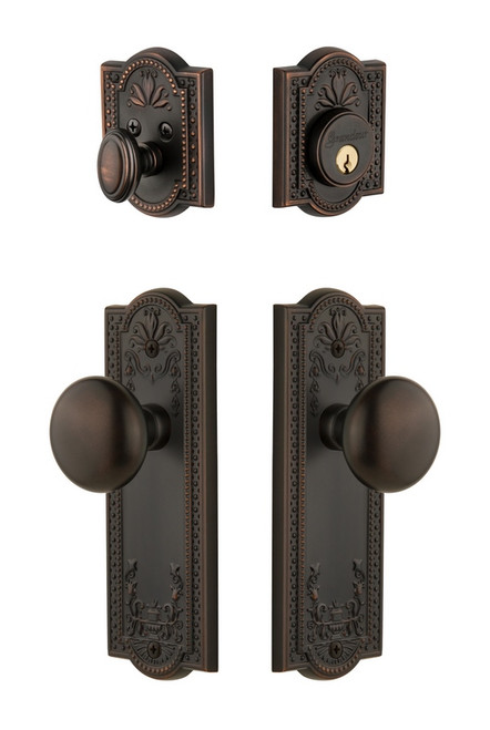 Grandeur Hardware - Parthenon Plate with Fifth Avenue Knob and matching Deadbolt in Timeless Bronze - PARFAV - 818623