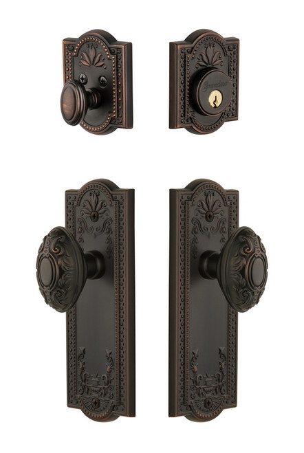 Grandeur Hardware - Parthenon Plate with Grande Victorian Knob and matching Deadbolt in Timeless Bronze - PARGVC - 818647