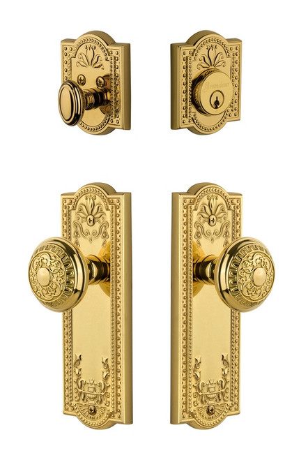 Grandeur Hardware - Parthenon Plate with Windsor Knob and matching Deadbolt in Lifetime Brass - PARWIN - 818716
