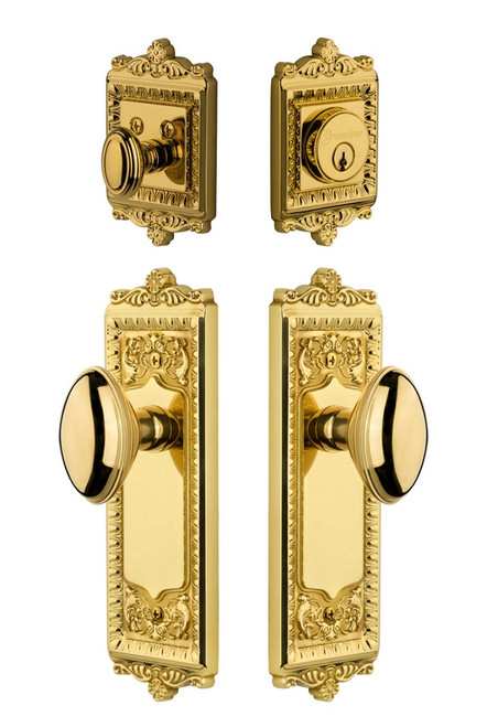 Grandeur Hardware - Windsor Plate with Eden Prairie Knob and matching Deadbolt in Lifetime Brass - WINEDN - 818830