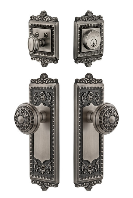 Grandeur Hardware - Windsor Plate Knob and Deadbolt Set in Antique Pewter - WINWIN - 820984