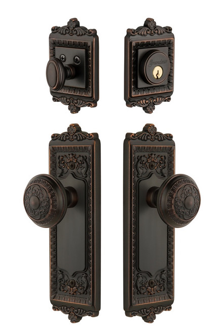 Grandeur Hardware - Windsor Plate Knob and Deadbolt Set in Timeless Bronze - WINWIN - 818947