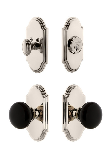 Grandeur Hardware - Arc Plate with Coventry Knob and matching Deadbolt in Polished Nickel - ARCCOV - 853232