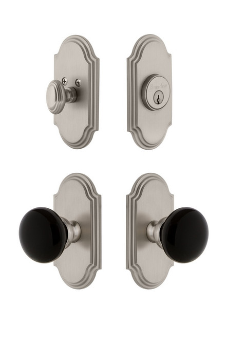 Grandeur Hardware - Arc Plate with Coventry Knob and matching Deadbolt in Satin Nickel - ARCCOV - 853242