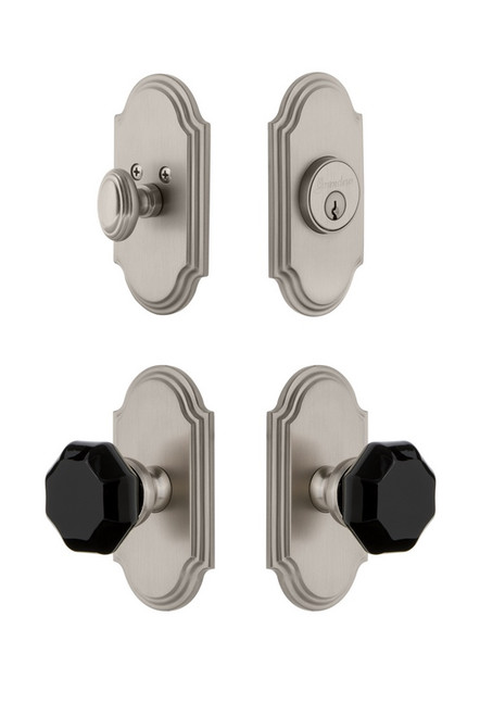 Grandeur Hardware - Arc Plate with Lyon Knob and matching Deadbolt in Satin Nickel - ARCLYO - 851101