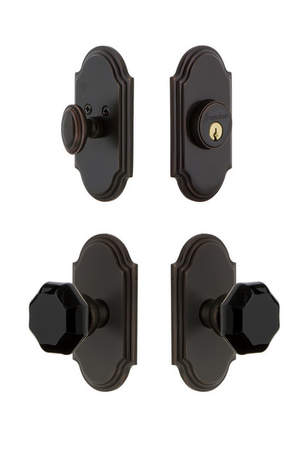 Grandeur Hardware - Arc Plate with Lyon Knob and matching Deadbolt in Timeless Bronze - ARCLYO - 851113