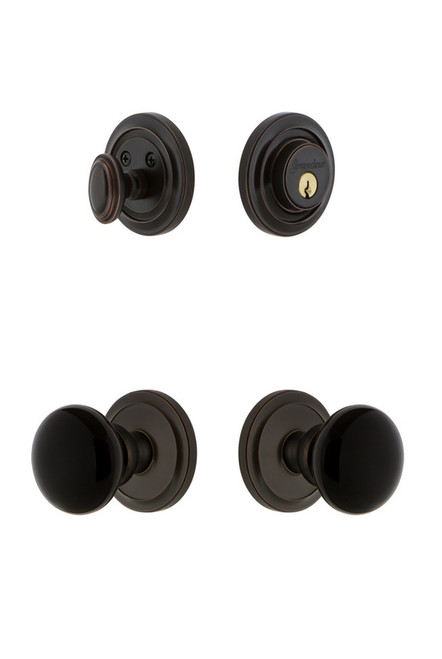 Grandeur Hardware - Circulaire Rosette with Coventry Knob and matching Deadbolt in Timeless Bronze - CIRCOV - 853316