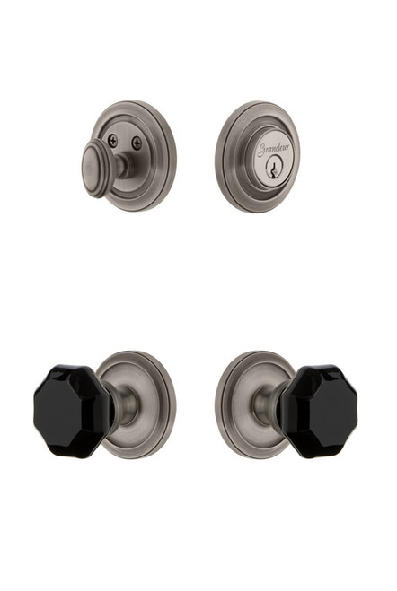 Grandeur Hardware - Circulaire Rosette with Lyon Knob and matching Deadbolt in Antique Pewter - CIRLYO - 851165