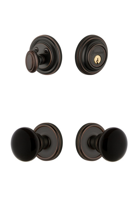 Grandeur Hardware - Georgetown Rosette with Coventry Knob and matching Deadbolt in Timeless Bronze - GEOCOV - 853380