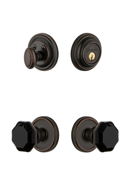 Grandeur Hardware - Georgetown Rosette with Lyon Knob and matching Deadbolt in Timeless Bronze - GEOLYO - 851247