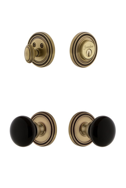 Grandeur Hardware - Soleil Rosette with Coventry Knob and matching Deadbolt in Vintage Brass - SOLCOV - 853526
