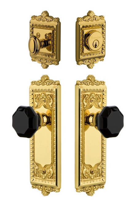 Grandeur Hardware - Windsor Plate with Lyon Knob and matching Deadbolt in Lifetime Brass - WINLYO - 851421