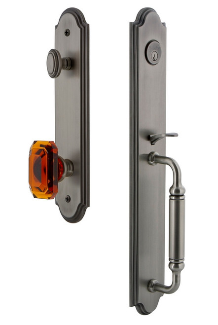 Grandeur Hardware - Arc One-Piece Handleset with C Grip and Baguette Amber Knob in Antique Pewter - ARCCGRBCA - 841784