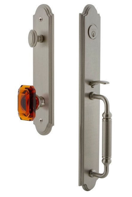 Grandeur Hardware - Arc One-Piece Handleset with C Grip and Baguette Amber Knob in Satin Nickel - ARCCGRBCA - 841792