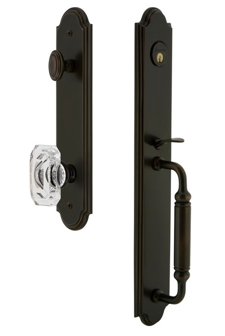 Grandeur Hardware - Arc One-Piece Handleset with C Grip and Baguette Clear Crystal Knob in Timeless Bronze - ARCCGRBCC - 841816