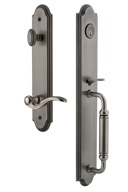 Grandeur Hardware - Arc One-Piece Handleset with C Grip and Bellagio Lever in Antique Pewter - ARCCGRBEL - 842860