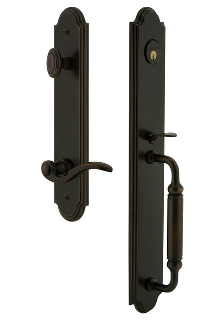 Grandeur Hardware - Arc One-Piece Handleset with C Grip and Bellagio Lever in Timeless Bronze - ARCCGRBEL - 842882