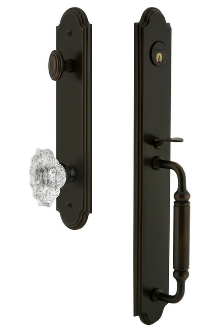 Grandeur Hardware - Arc One-Piece Handleset with C Grip and Biarritz Knob in Timeless Bronze - ARCCGRBIA - 841833