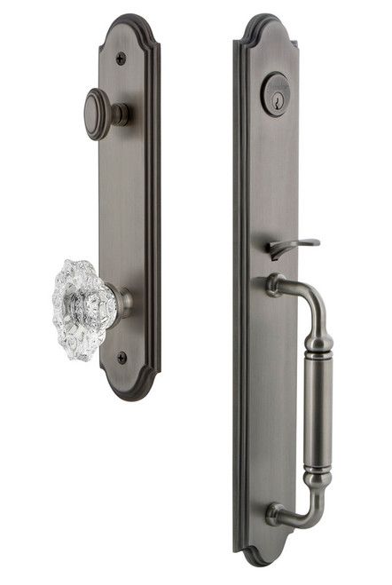 Grandeur Hardware - Arc One-Piece Handleset with C Grip and Biarritz Knob in Antique Pewter - ARCCGRBIA - 841823