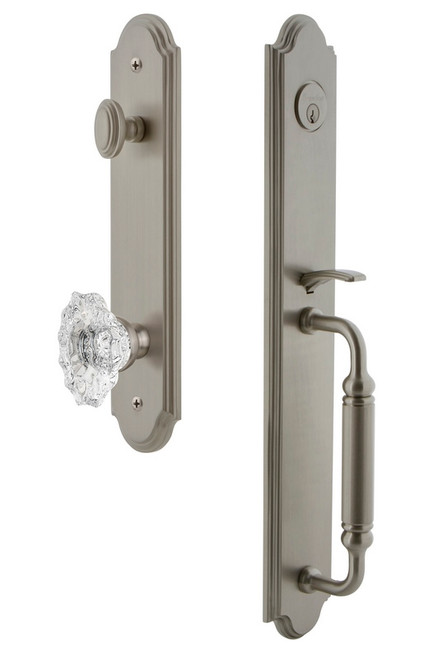 Grandeur Hardware - Arc One-Piece Handleset with C Grip and Biarritz Knob in Satin Nickel - ARCCGRBIA - 841831