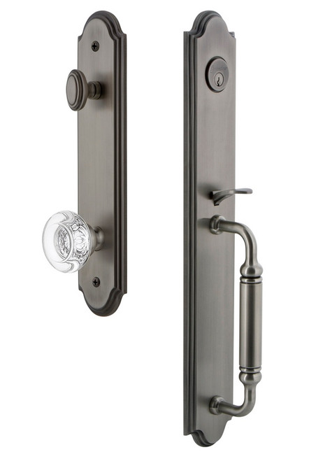 Grandeur Hardware - Arc One-Piece Handleset with C Grip and Bordeaux Knob in Antique Pewter - ARCCGRBOR - 841843