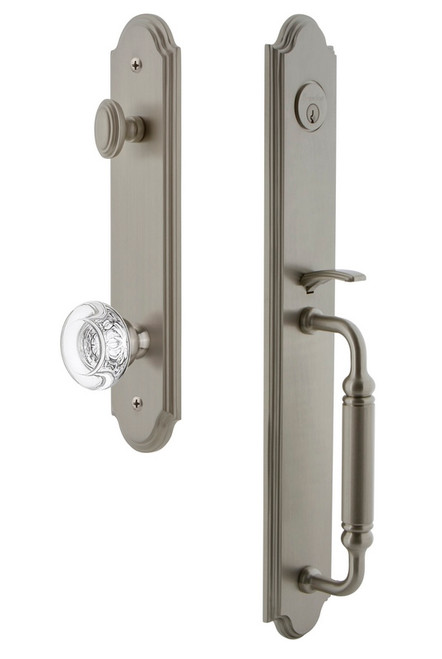 Grandeur Hardware - Arc One-Piece Handleset with C Grip and Bordeaux Knob in Satin Nickel - ARCCGRBOR - 841852