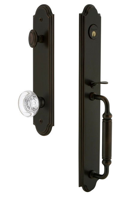 Grandeur Hardware - Arc One-Piece Handleset with C Grip and Bordeaux Knob in Timeless Bronze - ARCCGRBOR - 841856