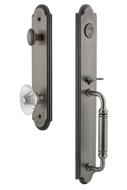 Grandeur Hardware - Arc One-Piece Handleset with C Grip and Burgundy Knob in Antique Pewter - ARCCGRBUR - 841881