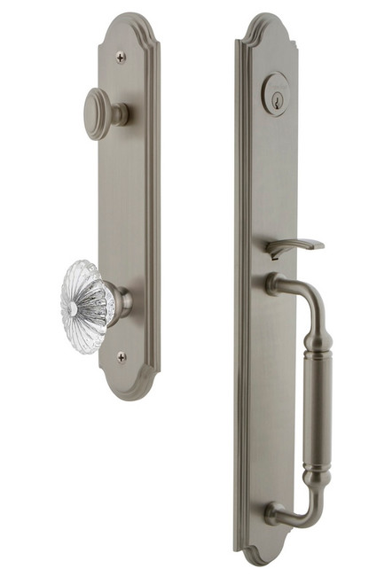 Grandeur Hardware - Arc One-Piece Handleset with C Grip and Burgundy Knob in Satin Nickel - ARCCGRBUR - 841890