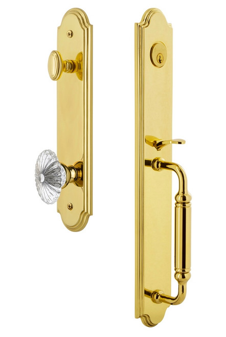 Grandeur Hardware - Arc One-Piece Handleset with C Grip and Burgundy Knob in Lifetime Brass - ARCCGRBUR - 841888