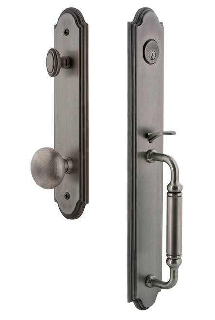 Grandeur Hardware - Arc One-Piece Handleset with C Grip and Fifth Avenue Knob in Antique Pewter - ARCCGRFAV - 841961