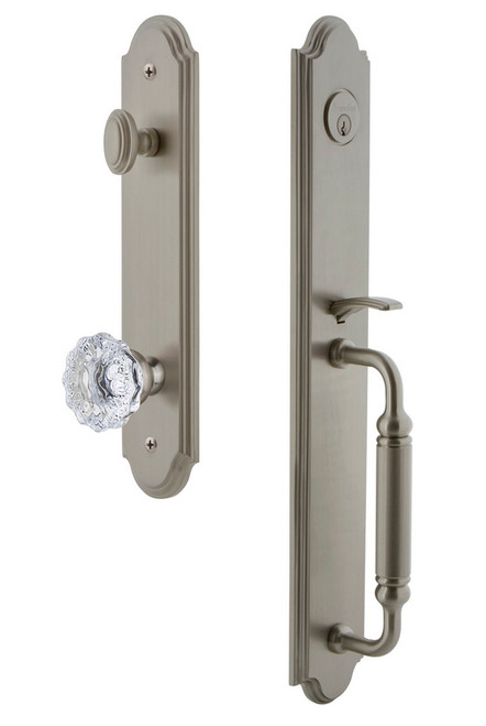 Grandeur Hardware - Arc One-Piece Handleset with C Grip and Fontainebleau Knob in Satin Nickel - ARCCGRFON - 841989