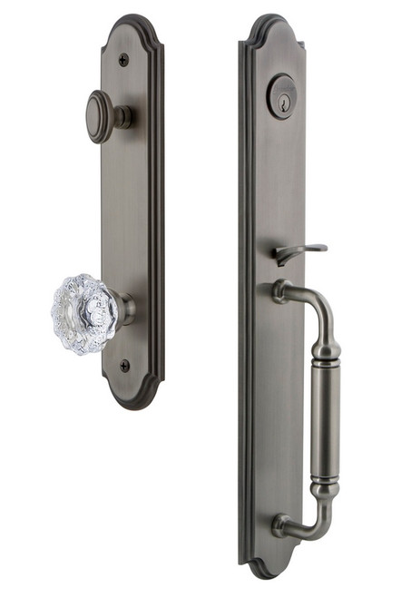 Grandeur Hardware - Arc One-Piece Dummy Handleset with C Grip and Fontainebleau Knob in Antique Pewter - ARCCGRFON - 848595