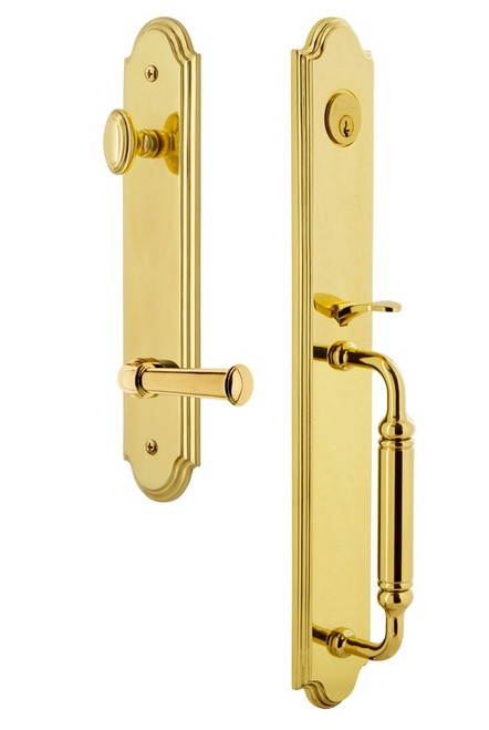 Grandeur Hardware - Arc One-Piece Handleset with C Grip and Georgetown Lever in Lifetime Brass - ARCCGRGEO - 842908