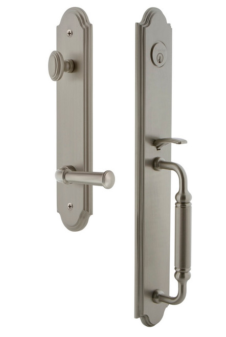 Grandeur Hardware - Arc One-Piece Handleset with C Grip and Georgetown Lever in Satin Nickel - ARCCGRGEO - 842916