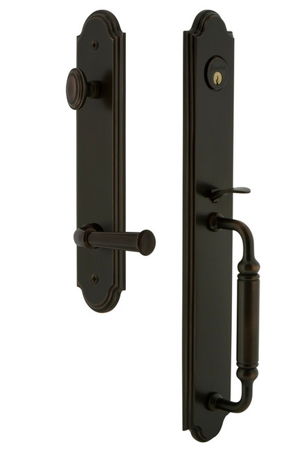 Grandeur Hardware - Arc One-Piece Handleset with C Grip and Georgetown Lever in Timeless Bronze - ARCCGRGEO - 842922