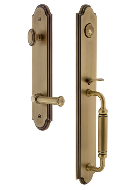 Grandeur Hardware - Arc One-Piece Dummy Handleset with C Grip and Georgetown Lever in Vintage Brass - ARCCGRGEO - 849760