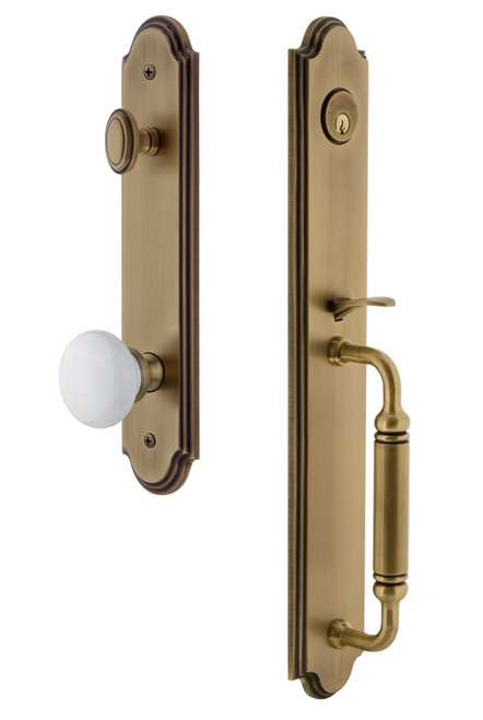 Grandeur Hardware - Arc One-Piece Handleset with C Grip and Hyde Park Knob in Vintage Brass - ARCCGRHYD - 842037