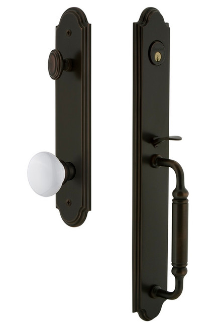 Grandeur Hardware - Arc One-Piece Handleset with C Grip and Hyde Park Knob in Timeless Bronze - ARCCGRHYD - 842036